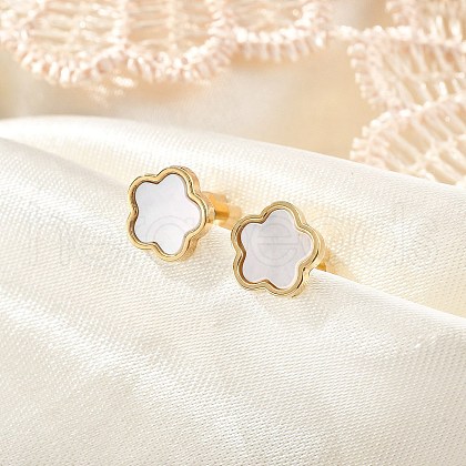 304 Stainless Steel Shell Stud Earrings for Women EJEW-M068-01G-1