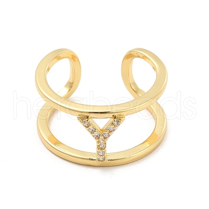 Clear Cubic Zirconia Initial Letter Open Cuff Ring RJEW-A012-01G-Y-1
