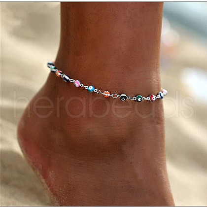 Christmas Brass Evil Eye Enamel Link Chain Anklets for Women WGC2D50-03-1