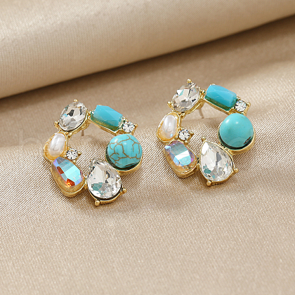 Simple Synthetic Turquoise Stud Earrings LR3761-1