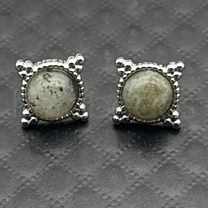 Alloy Natural Tiger Eye Flower Stud Earrings OL8231-15-1