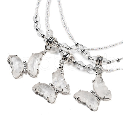 Natural Quartz Crystal Rock Crystal Faceted Butterfly  Pendant Necklaces NJEW-G143-01A-1