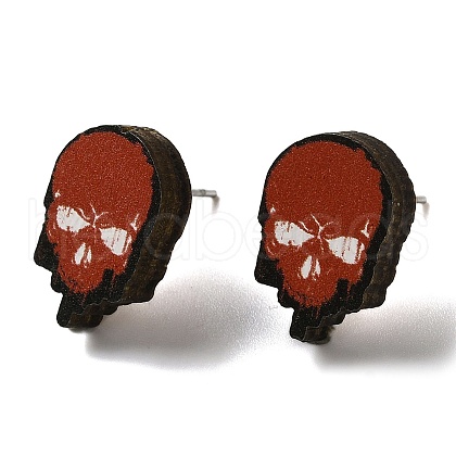 Wood Stud Earrings EJEW-Z054-02D-1