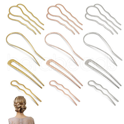 CHGCRAFT 12Pcs 12 Styles Brass Hair Fork/Combs Findings OHAR-CA0001-12-1