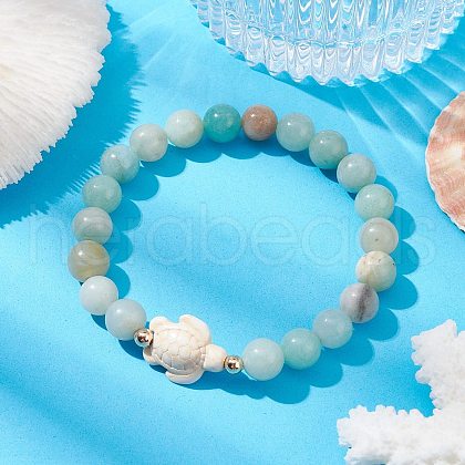 Natural Flower Amazonite Beaded Stretch Bracelet BJEW-JB09764-01-1