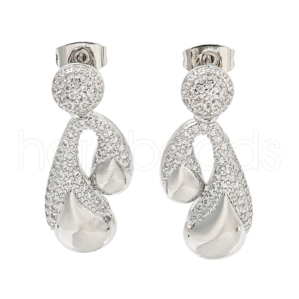 Teardrop Brass Pave Clear Cubic Zirconia Stud Earrings EJEW-M258-80P-1