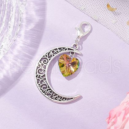 Alloy Moon & Glass Pendant Decorations HJEW-JM02689-05-1