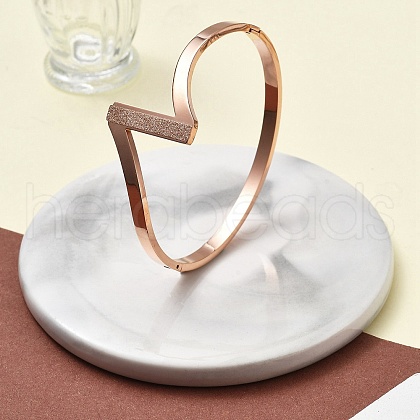 Ion Plating(IP) 304 Stainless Steel Hinged Bangles for Women BJEW-A011-20RG-1