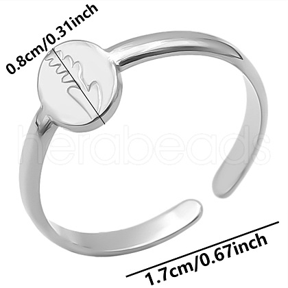 Non-Tarnish Minimalist Oval with Flower 304 Stainless Steel Wide Band Cuff Open Rings for Women PL9348-1-1