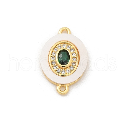 Brass Micro Pave Clear Cubic Zirconia & Shell Connector Charms KK-M303-03G-06-1