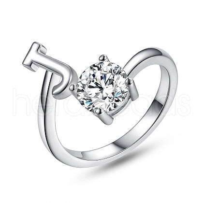 Anti-Tarnish Rhodium Plated 925 Sterling Silver Initial Letter Open Cuff Ring JR852J-1