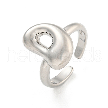 Brass Letter Open Cuff Rings for Women RJEW-G313-01D-P-1