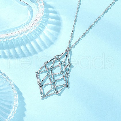 304 Stainless Steel Empty macrame Pouch Pendant Singapore Chain Necklaces NJEW-JN05285-03-1