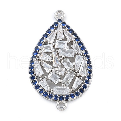 Rack Plating Brass Blue & Clear Cubic Zirconia Teardrop Connector Charms KK-A234-073P-1