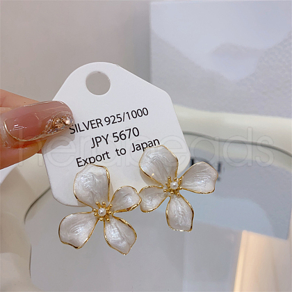 Flower Brass Enamel Stud Earrings EJEW-P308-02G-B-1