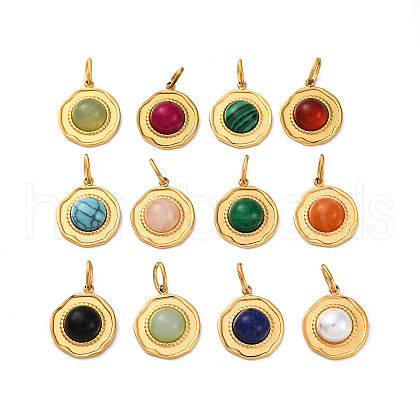 304 Stainless Steel Pave Mixed Gemstone Pendants STAS-M110-02G-1