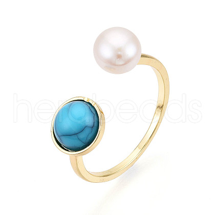 Mother's Day Jewellery Turquoise & Natural Pearl Open Cuff Rings for Women PEAR-N020-07H-1