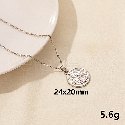 Stainless Steel Flat Round Pendant Necklaces for Women MD4467-5-1