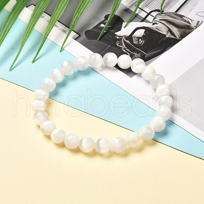 Natural Selenite Beads Stretch Bracelets BJEW-JB06620-02-1