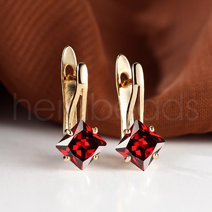 Rhombus Brass Micro Pave Cubic Zirconia Hoop Earrings WGBCF32-07-1