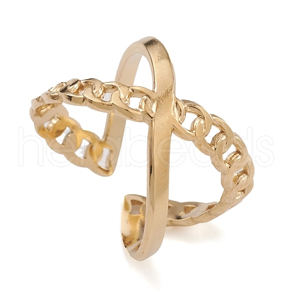 Ion Plating(IP) 304 Stainless Steel Criss Cross Open Cuff Rings for Women RJEW-G285-72G-1
