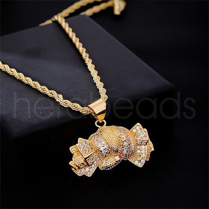 Brass Pave Clear Cubic Zirconia Dollar Pendant Necklaces for Men DC8712-1