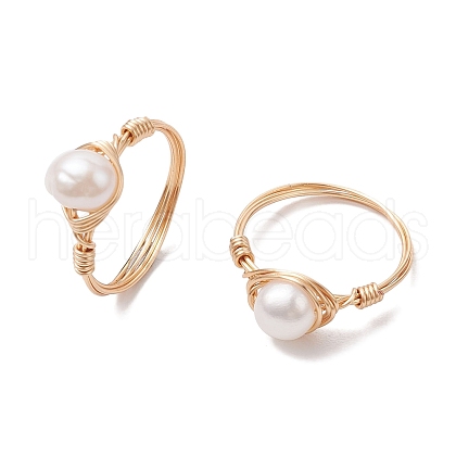 Mother's Day Jewellery Nuggets Natural Cultured Freshwater Pearl Finger Rings RJEW-JR00697-01-1