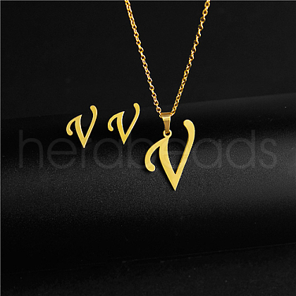 Golden Stainless Steel Initial Letter Jewelry Set IT6493-23-1