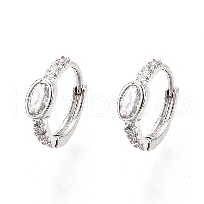 Glass Oval Hoop Earrings with Cubic Zirconia EJEW-G321-01P-01-1