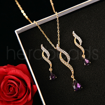 Teardrop Alloy with Rhinestone Pendant Necklace & Stud Dangle Earring FS-WGF5802-01-1