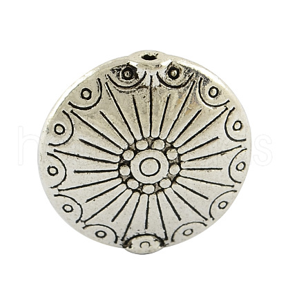 Tibetan Style Alloy Flat Round Carved Wheel Beads X-TIBEB-5720-AS-LF-1