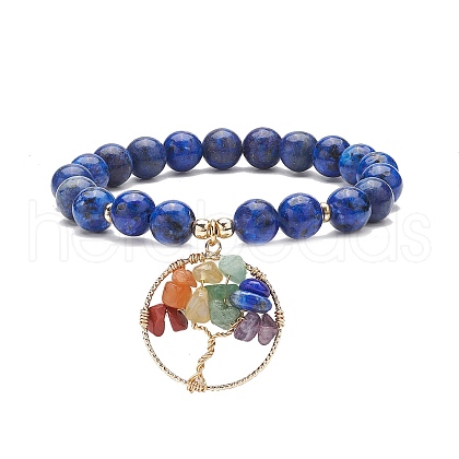 Natural Lapis Lazuli(Dyed) Stretch Bracelet BJEW-JB08748-02-1