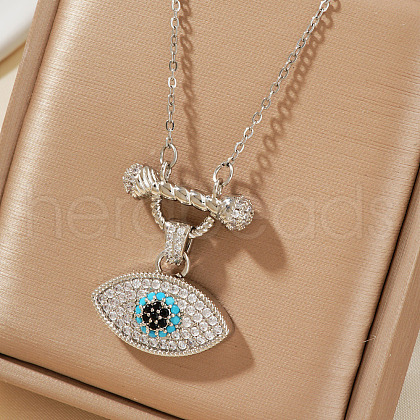 Elegant Vintage Brass Pave Colorful Shiny Cubic Zirconia Eye Pendant Necklaces for Women MM8596-2-1