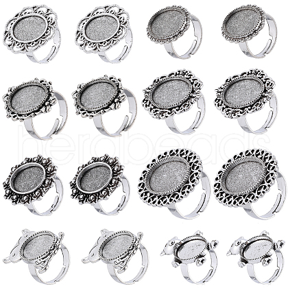 SUNNYCLUE 16Pcs 8 Style Adjustable Alloy Finger Rings Components FIND-SC0008-65-1
