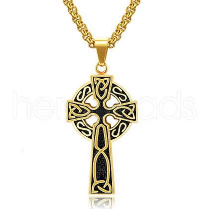 Alloy Triquetra/Trinity Knot Cross Pendant Necklaces PW23033028668-1