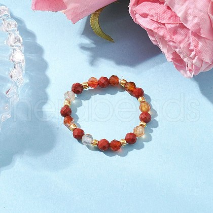 Natural Carnelian Beaded Stretch Rings RJEW-JR00867-02-1