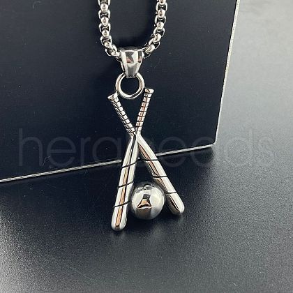 Trendy Unisex Stainless Steel Baseball Pendant Necklaces SI5647-1