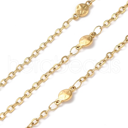 Ion Plating(IP) 304 Stainless Steel Flat Round with Star Link Chains CHS-G027-09G-1