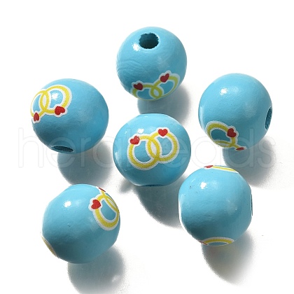 Valentine's Day Element Printed Wood Beads WOOD-R002-01-14-1