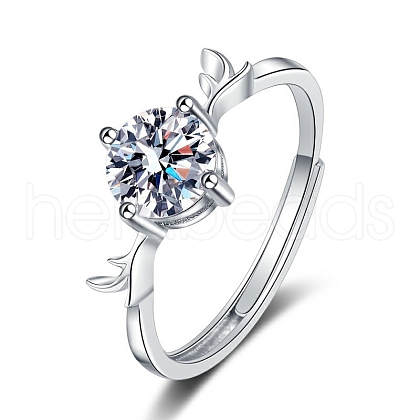 Mother's Day Rings Rhodium Plated 925 Sterling Silver Moissanite Rhinestone Solitaire Ring AJEW-U007-21P-1