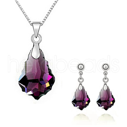 Teardrop Alloy with Glass Pendant Necklace & Stud Dangle Earring FS-WGCA95A-01-1