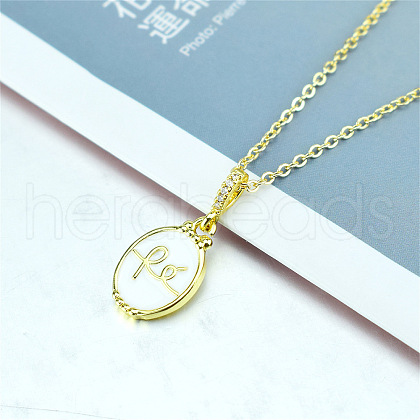 Brass Enamel Faith Fe Oval Pendant Necklaces with Clear Cubic Zirconia for Women FS-WGC0F61-08-1