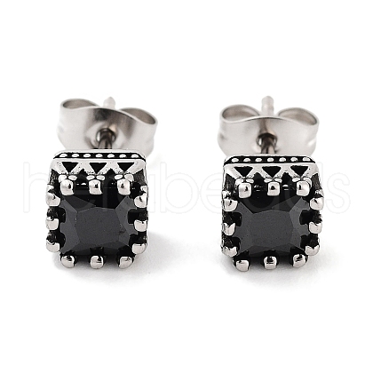 Square 316 Surgical Stainless Steel Pave Cubic Zirconia Stud Earrings for Women Men EJEW-Z050-05B-AS-1