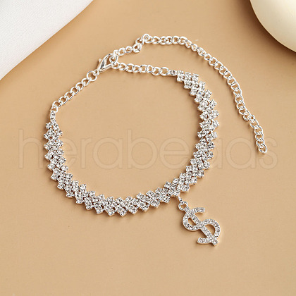 Dollar Sign Alloy Full Crystal Rhinestone Charm Anklets for Women FS-WG75E59-02-1