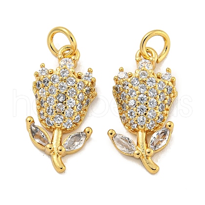 Rack Plating Brass Micro Pave Clear Cubic Zirconia Pendant KK-B091-31G-1