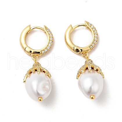 ABS Imitation Pearls Drop Dangle Hoop Earrings with Clear Cubic Zirconia EJEW-F288-02D-1