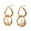Mother's Day Jewellery Natural Pearl Beaded Twist Teardrop Dangle Stud Earrings EJEW-P229-02G-1