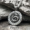 Flat Round with Engraved Twelve Constellation Alloy Pendant Necklace for Women Men WG25F4B-09-1