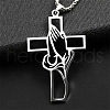 Hollow Cut Cross with Praying Hand 201 Stainless Steel Pendant Necklaces for Men FS-WG70CE0-01-4