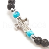 Natural & Synthetic Mixed Gemstone Beaded Stretch Bracelet with Clear Cubic Zirconia Cross for Women BJEW-JB08247-05-5
